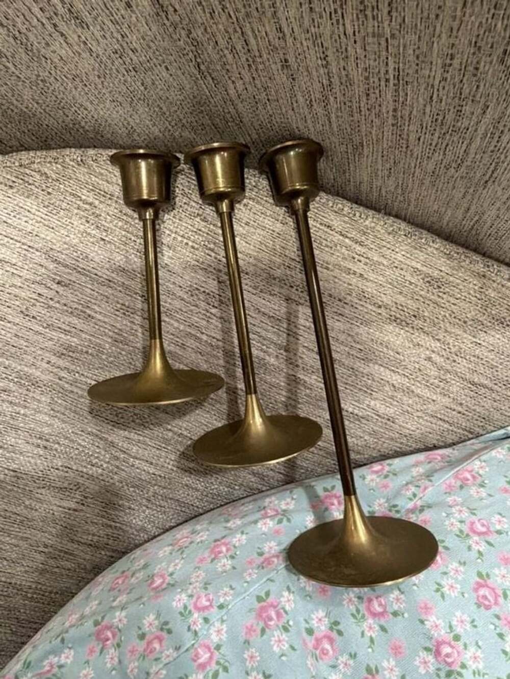Vintage Brass Tulip Candlestick Holders Set of 3 Taiwan